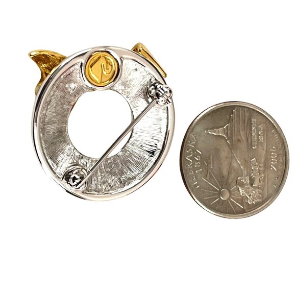 Swarovski Crystal Signed Rhodium Plated Wreath Pin Brooch Gold Bow Dainty - Picture 4 of 9